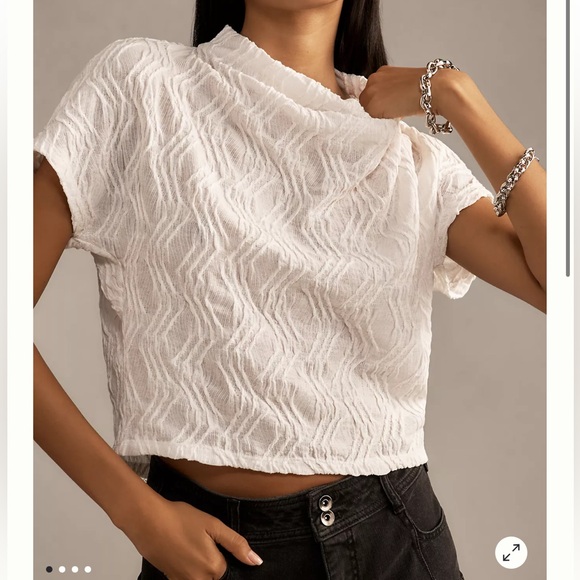 Anthropologie Tops - Anthropologie Ivory Textured Funnel-Neck Short Sleeve Top